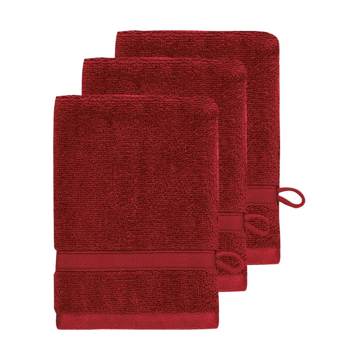SENSILK - Lot de 3 gants de toilette 600 gr/m²  cardinal 16x22 cm