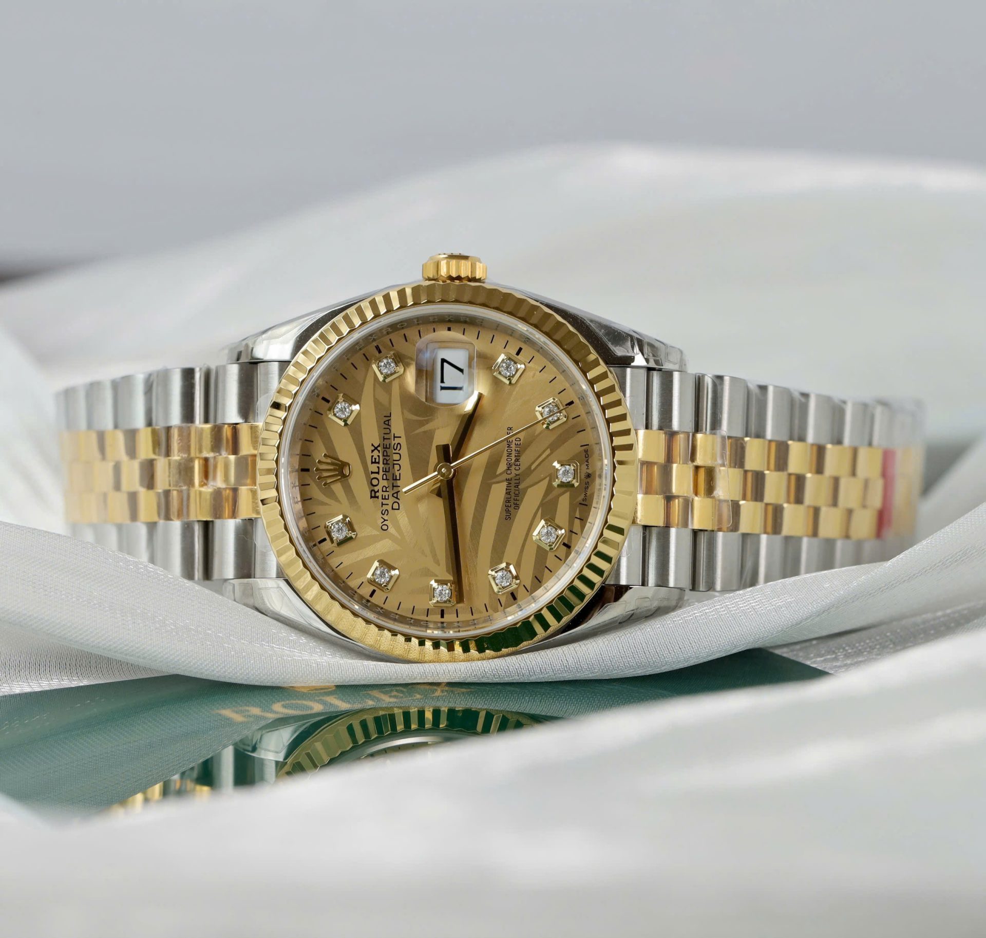 Rolex Datejust 126233 SS/YG Plated Gold Palm Dial CZ Diamonds 36mm Jub Super Clone