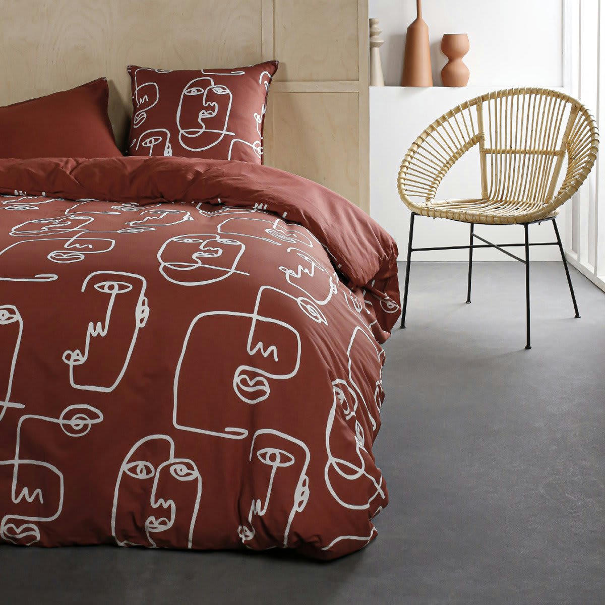 SUNSHINE - Parure de lit 2 personnes imprimé en Coton Rouge 240x260 cm