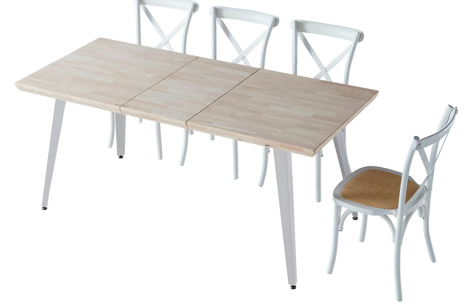 ROBLE - Table repas extensible bois et acier blanc L140-220