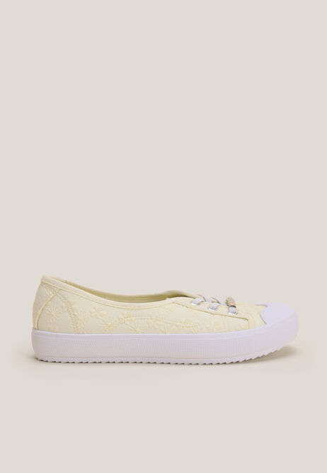 Womens Yellow Embroidered Slip On Trainers