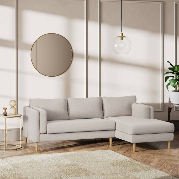 Habitat Newington Right Hand Corner Sofa - Stone - Ash Leg