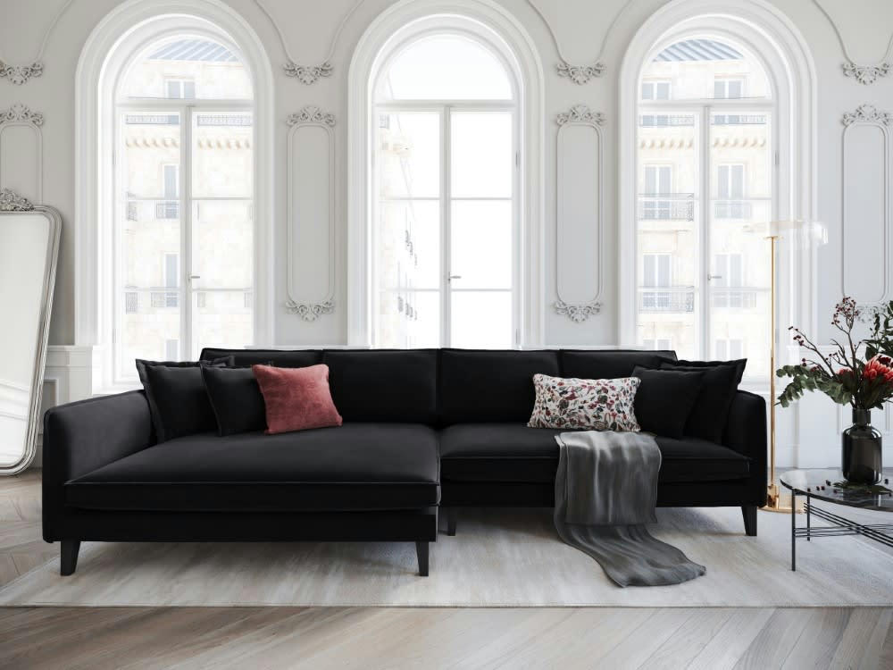 PROVENCE - Canapé d'angle 4 places en velours noir
