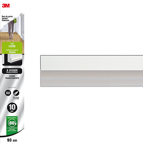 Bas de porte alu sol lisse à visser Premium blanc 93 cm 3M