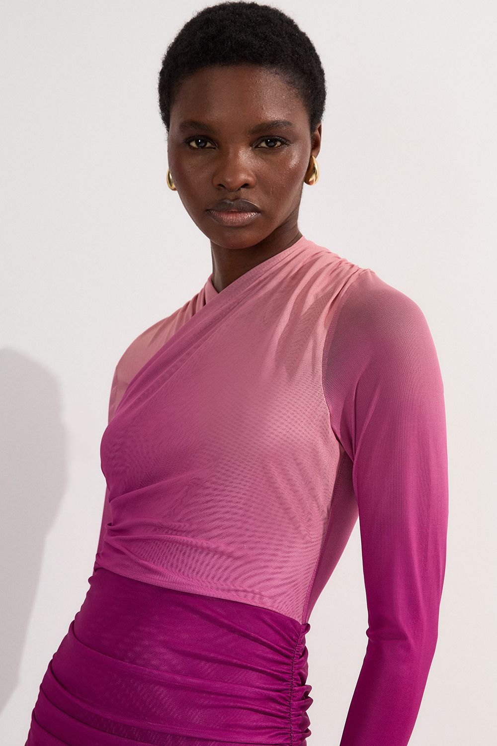 KarenMillen Ombre Printed Mesh Ruched Mini Dress