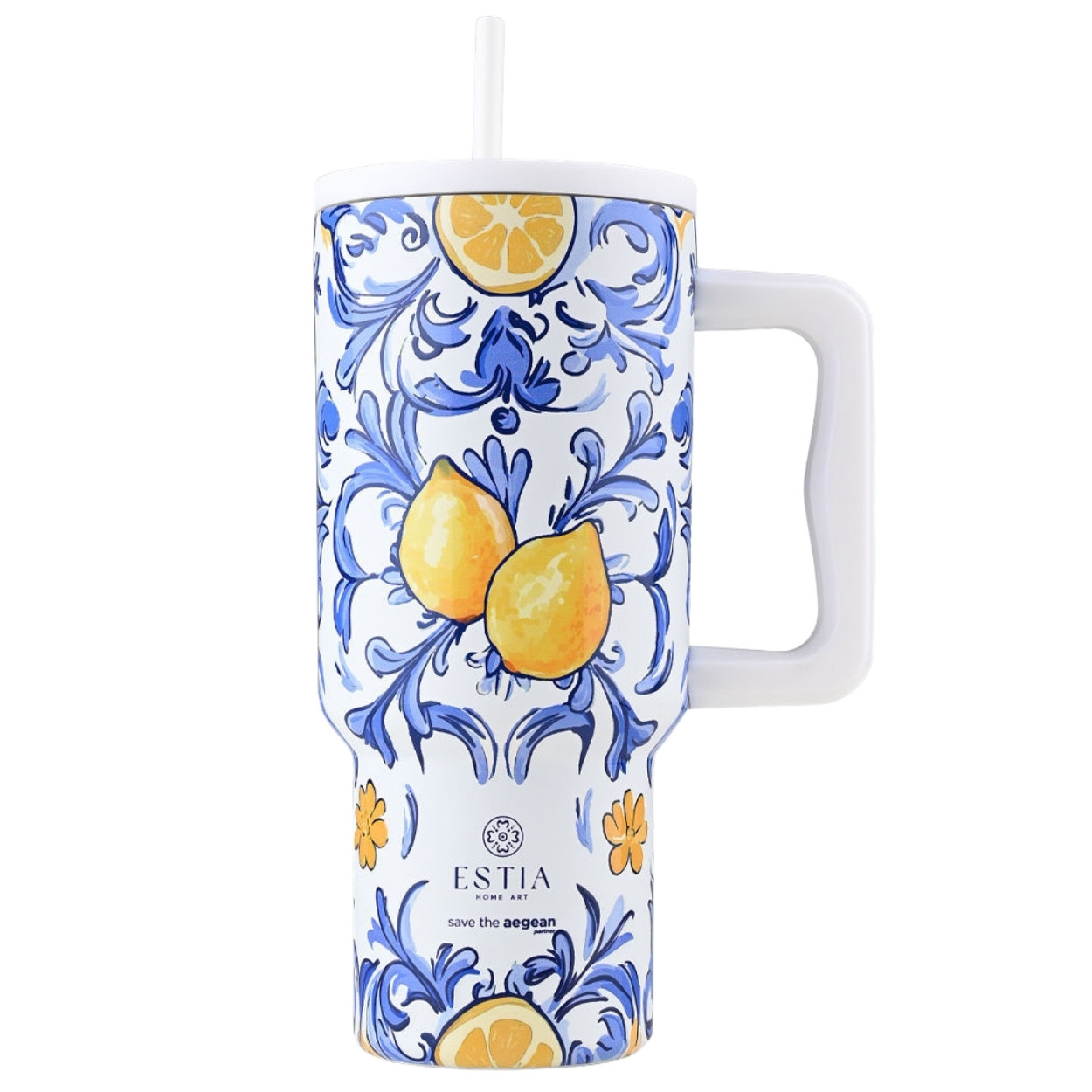 Kubek termiczny Amalfi Coast 900 ml stal nierdzewna w cytryny ze słomką