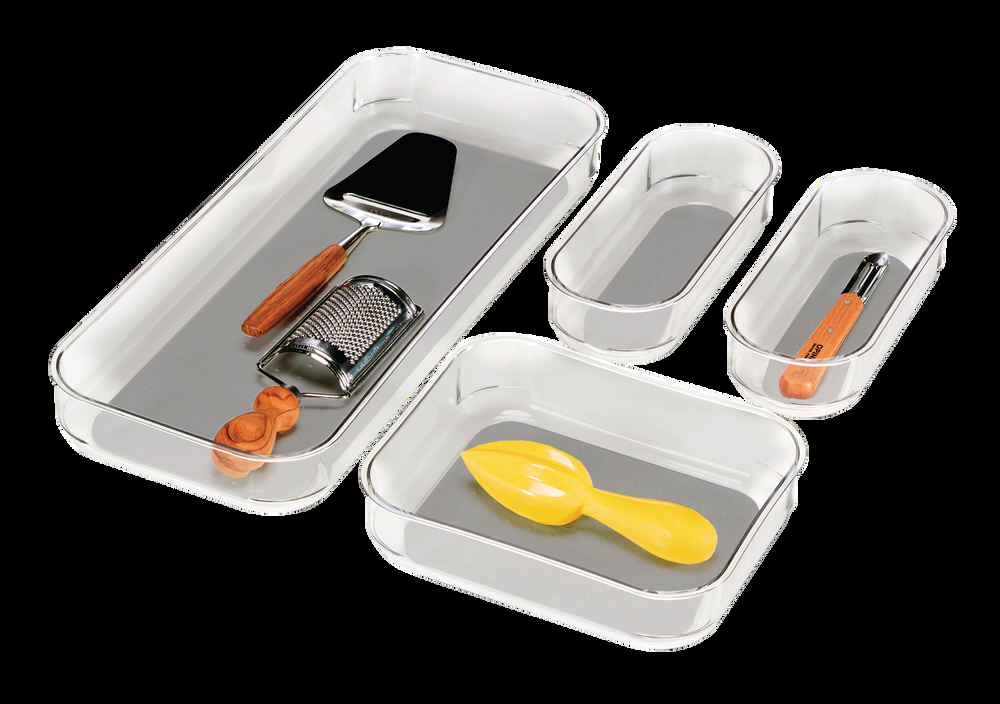 Madesmart Drawer Storage Organizer Tray/Bin Set For Kitchen/Vanity/Office Clear, 4-pc