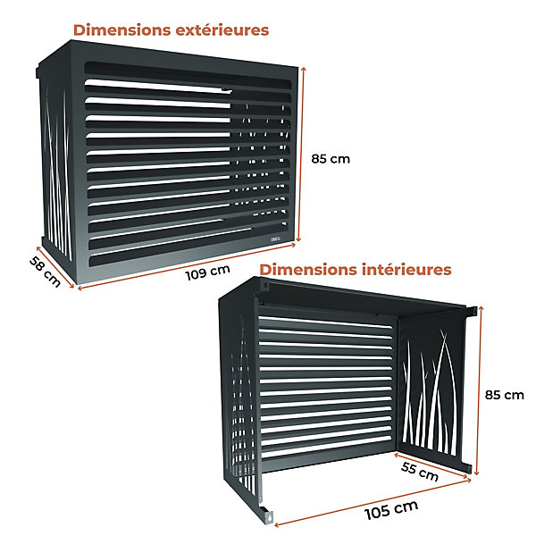 DECOAIRCO - Cache climatiseur extérieur métal - Cache clim, pompe à chaleur, protection groupe extérieur -Taille M - Anthracite