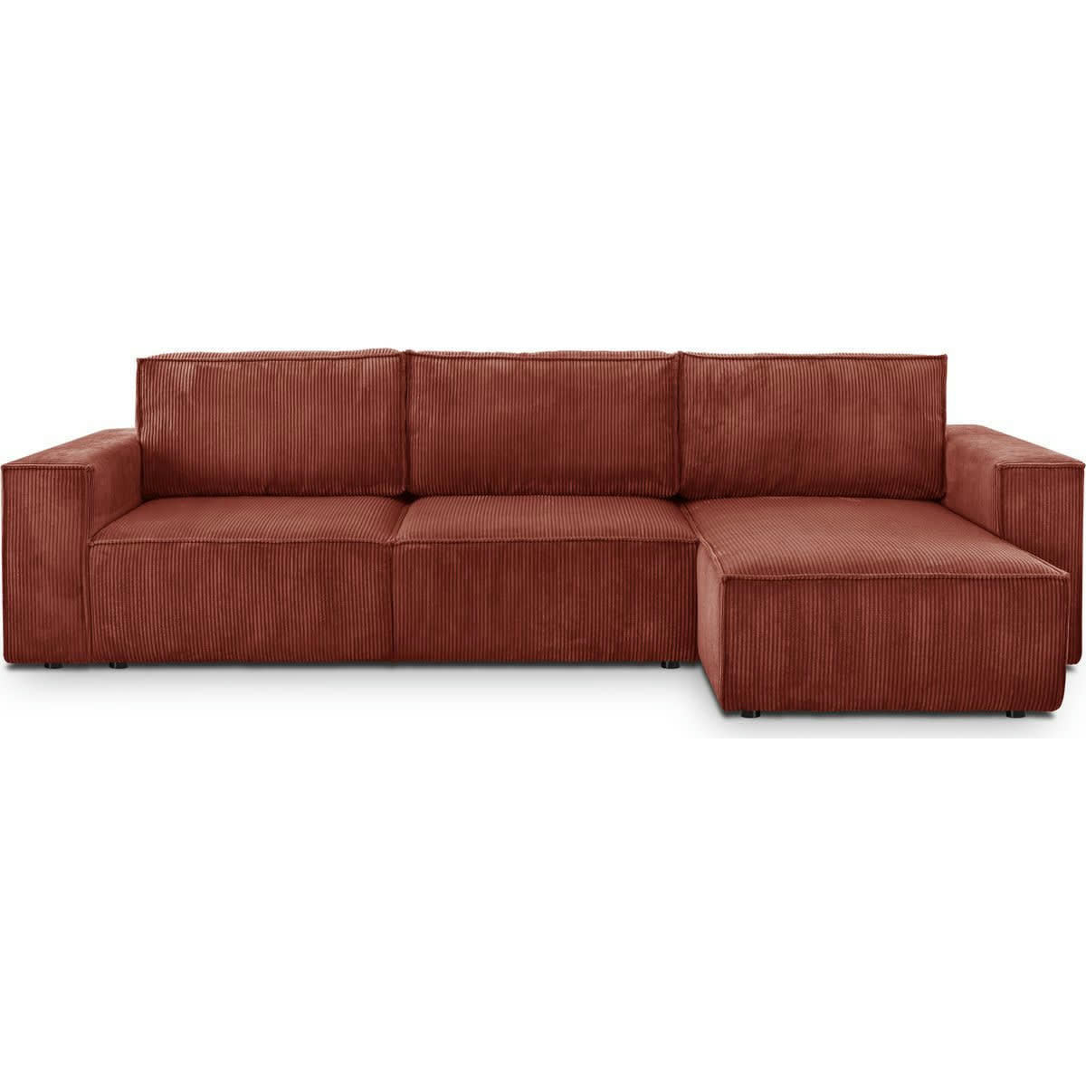 HARPER - Canapé d'angle convertible 5 places en velours côtelé rouille