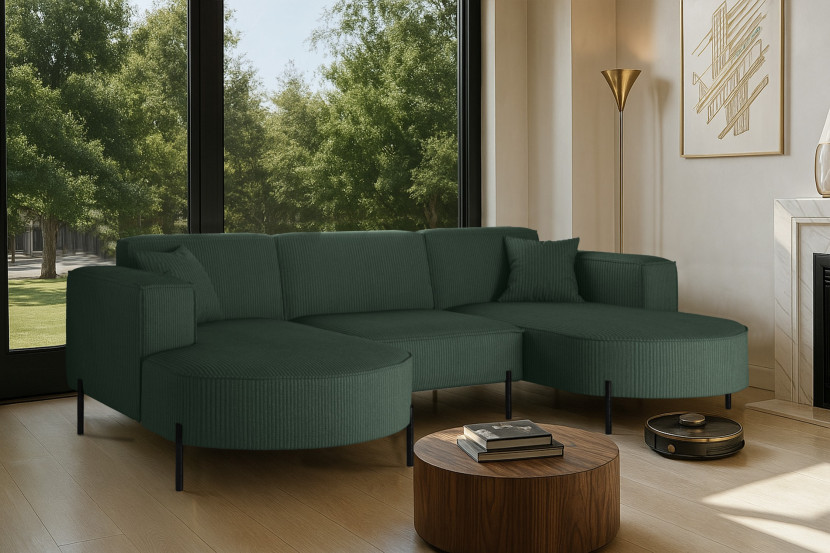 Narożnik, Sofa w kształcie U Modena Rein tkanina Poso Zielony