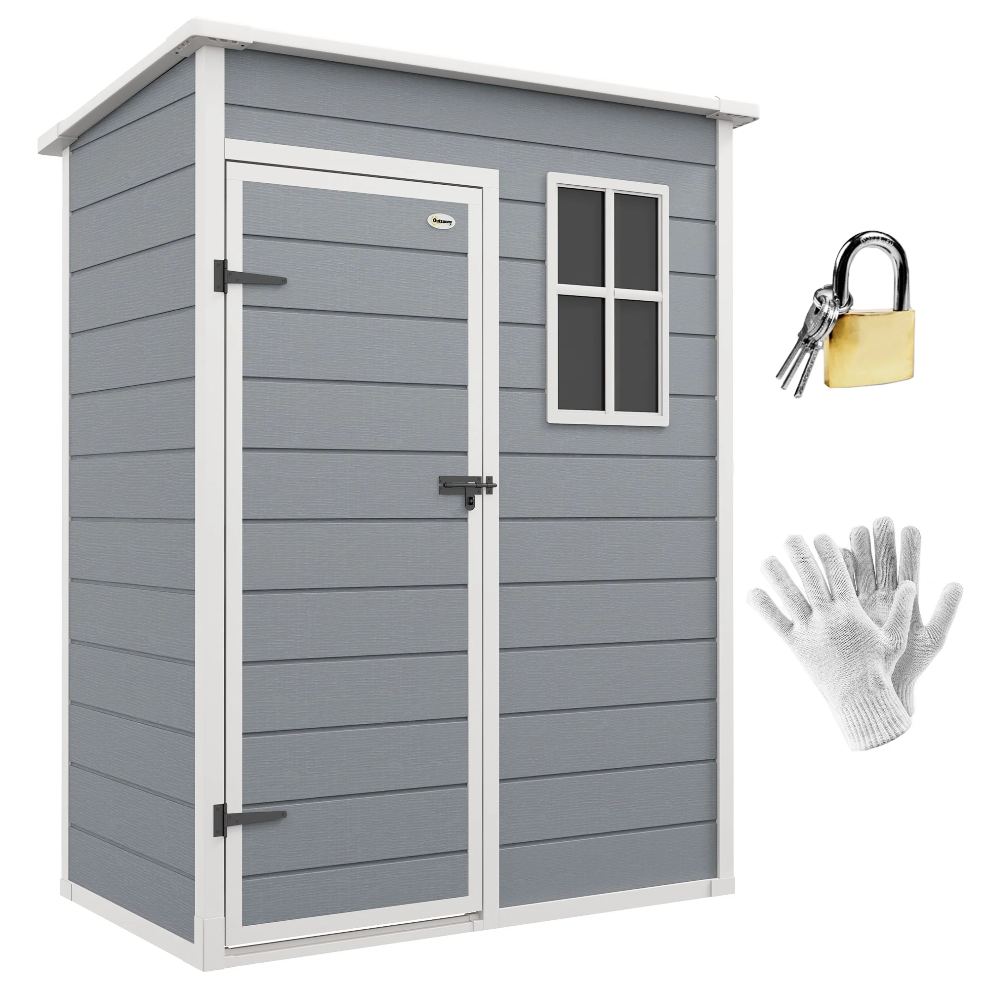 Outsunny Outdoor Storage Shed, 5' x 3' Garden Shed with Door, Lock, Vent, and Window, Plastic Utility Tool Shed