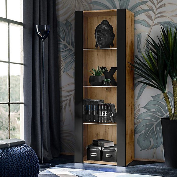 Meuble TV Tivoli Set Grande Komodee - sans LED - Noir Mat et Bois naturel - 250 x 159 x 35 cm