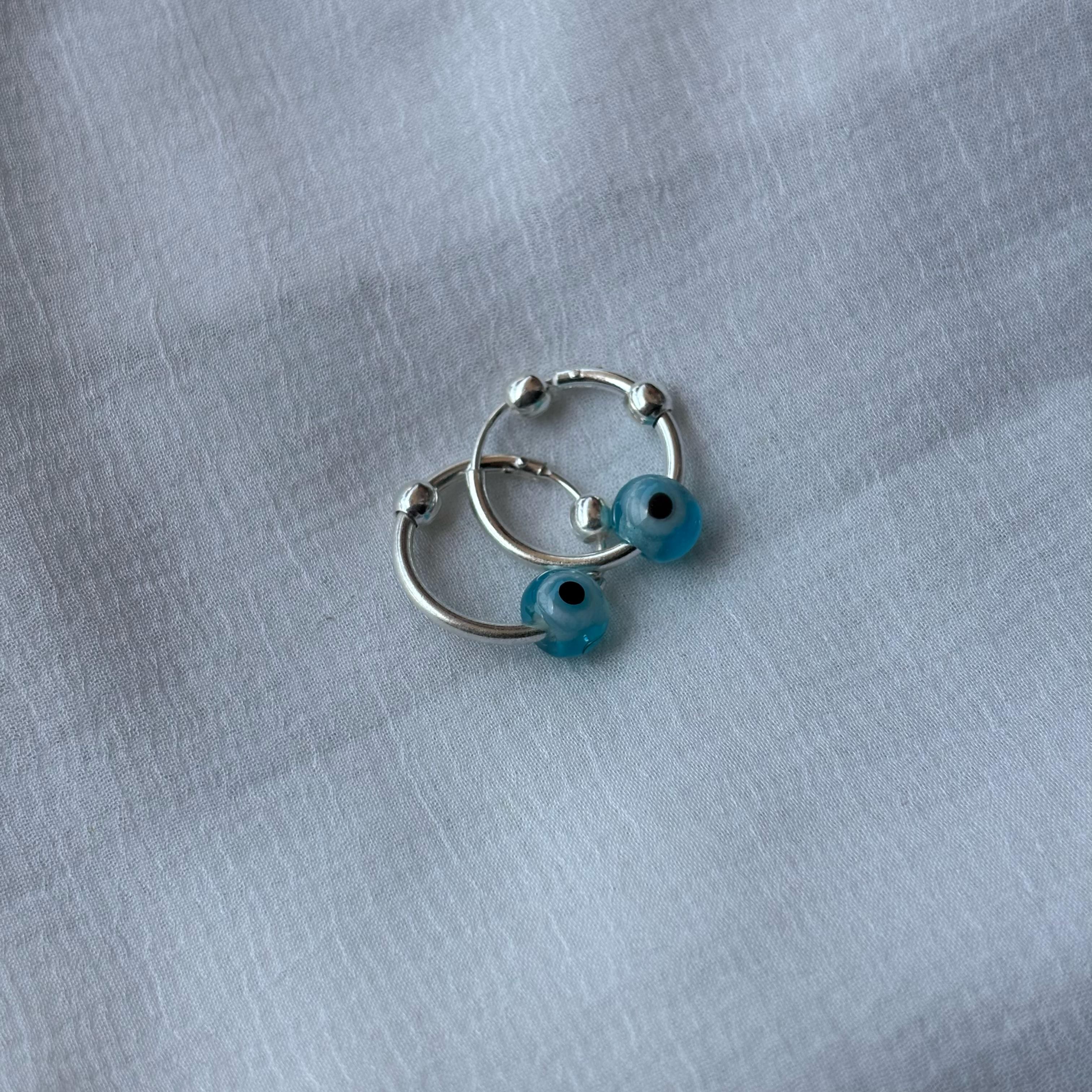 The Colourful Aura Sterling Silver Evil Eye Bali Tiny Hoop Earring