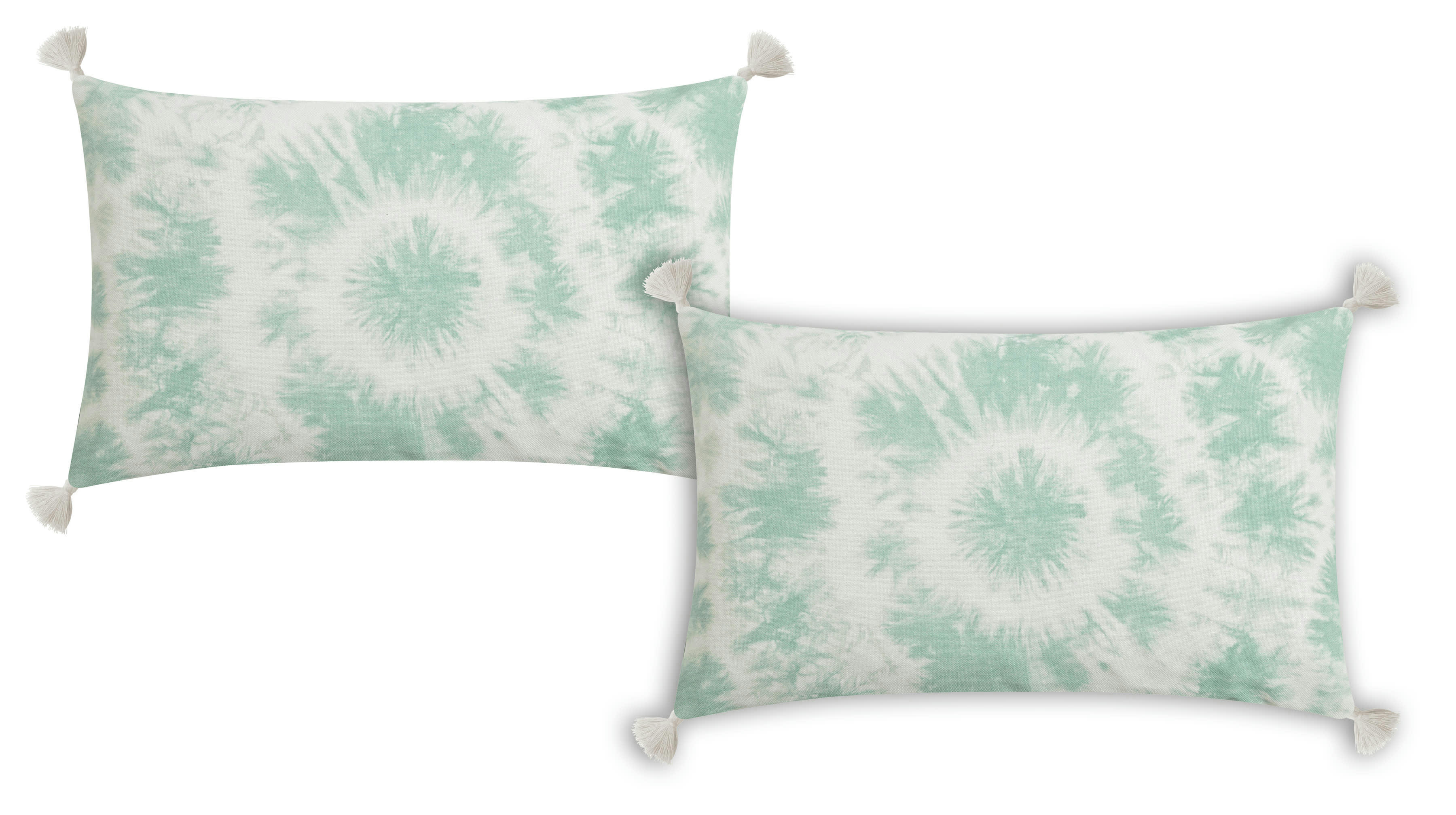 TAJA - Housse de coussin Tye & Dye bleu -Pompons- Lot de 2 - 30x50