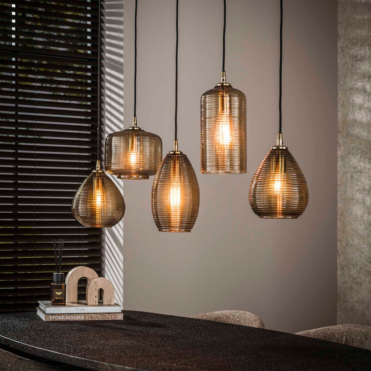 Fraaai - Ruby hanglamp glas horizontaal 5-lichts - smoke bruin