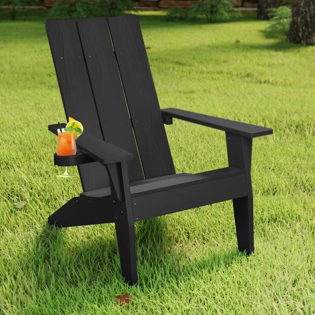 Adirondack Chair with Cup Holder Weather resistant Garden Patio Chair by WINSOON