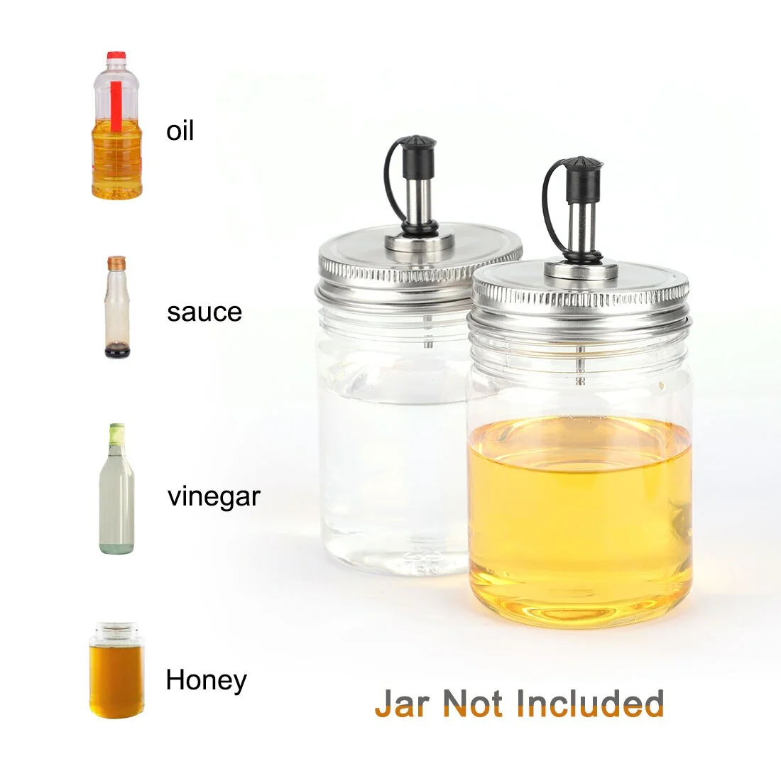 2pcs Mason Jars Pour Spout Lids Oil Dispenser Top Fit Regular Mouth - Gray