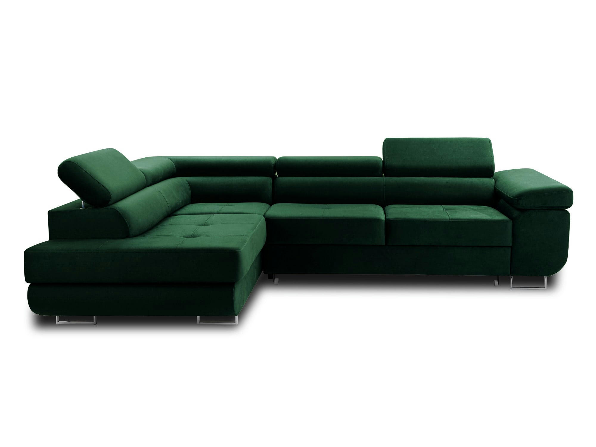 PABLO - Canapé d'angle gauche convertible 5 places en velours vert