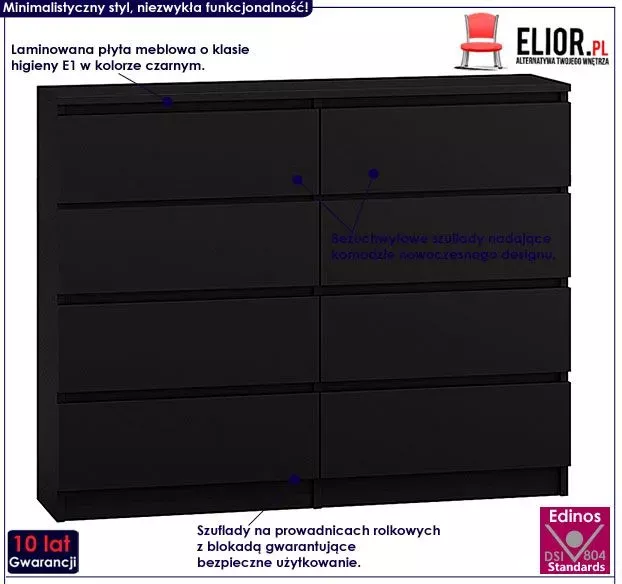 Komoda Syntia 120 cm - czarna