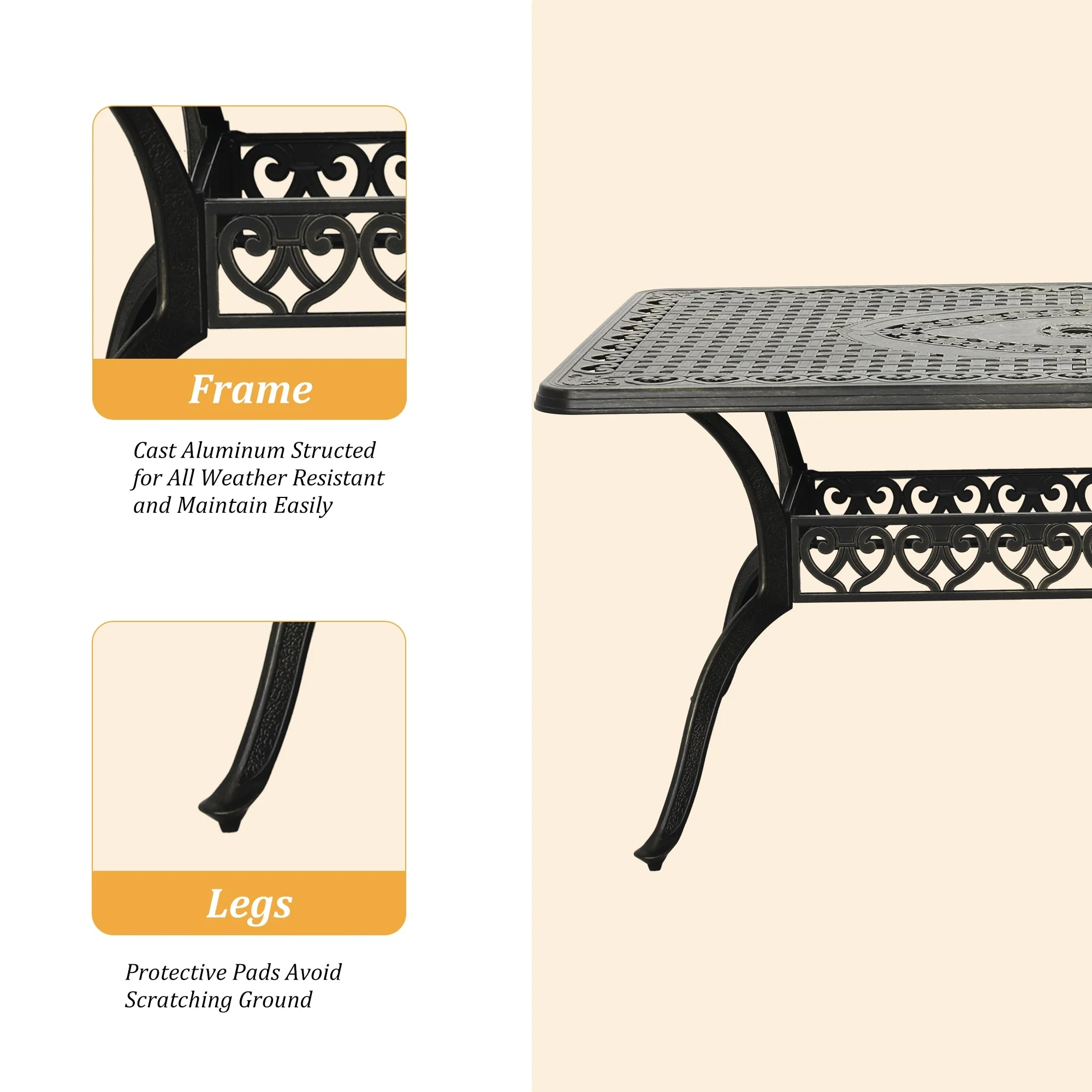 Clihome 60 Cast Aluminum Patio Rectangular Dining Table