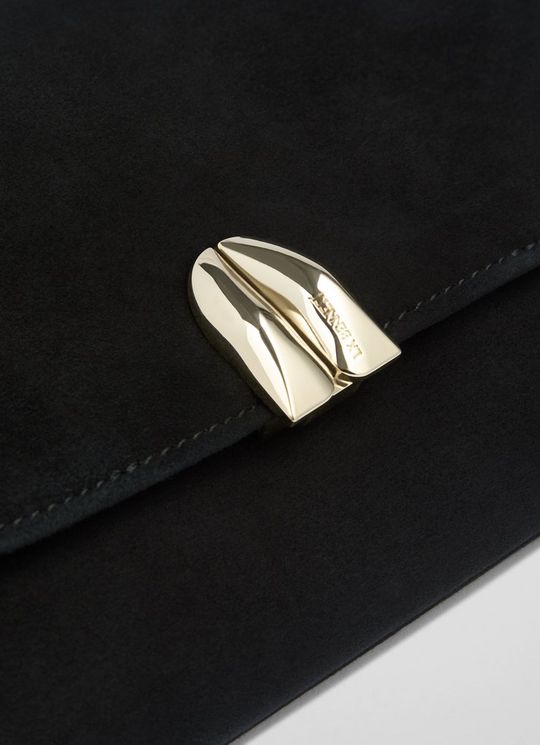 Aria Black Suede Curve Flap Wide Clutch Bag