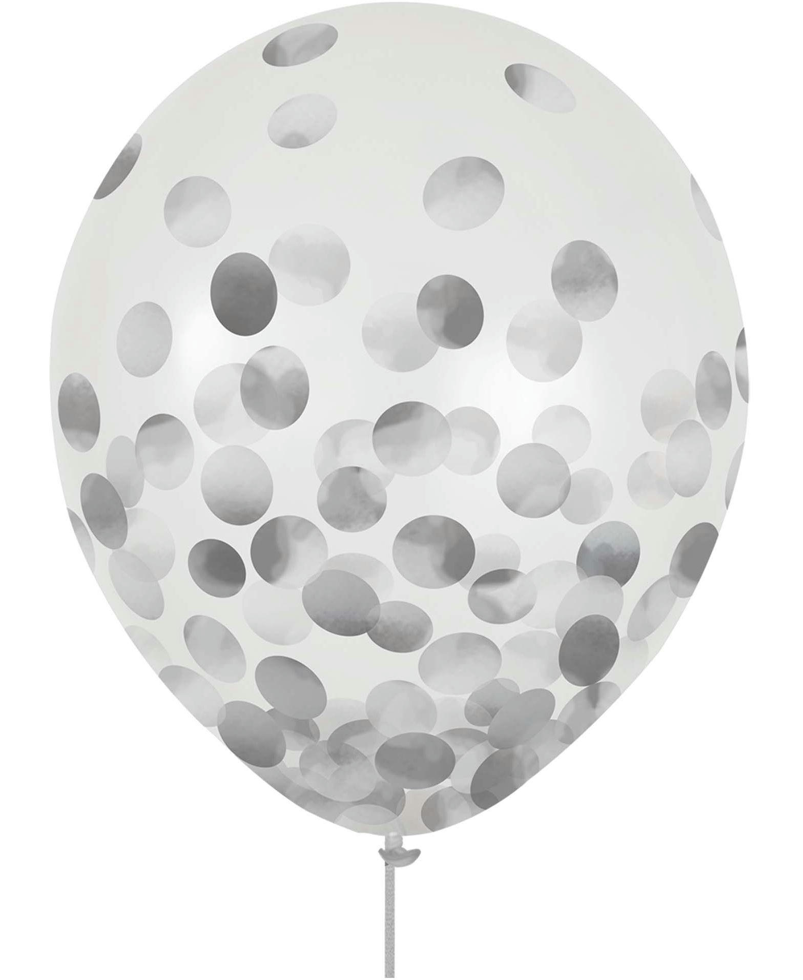 Round Transparent Confetti Latex Balloons, Silver, 12-in, 6-pk, for Birthday Party