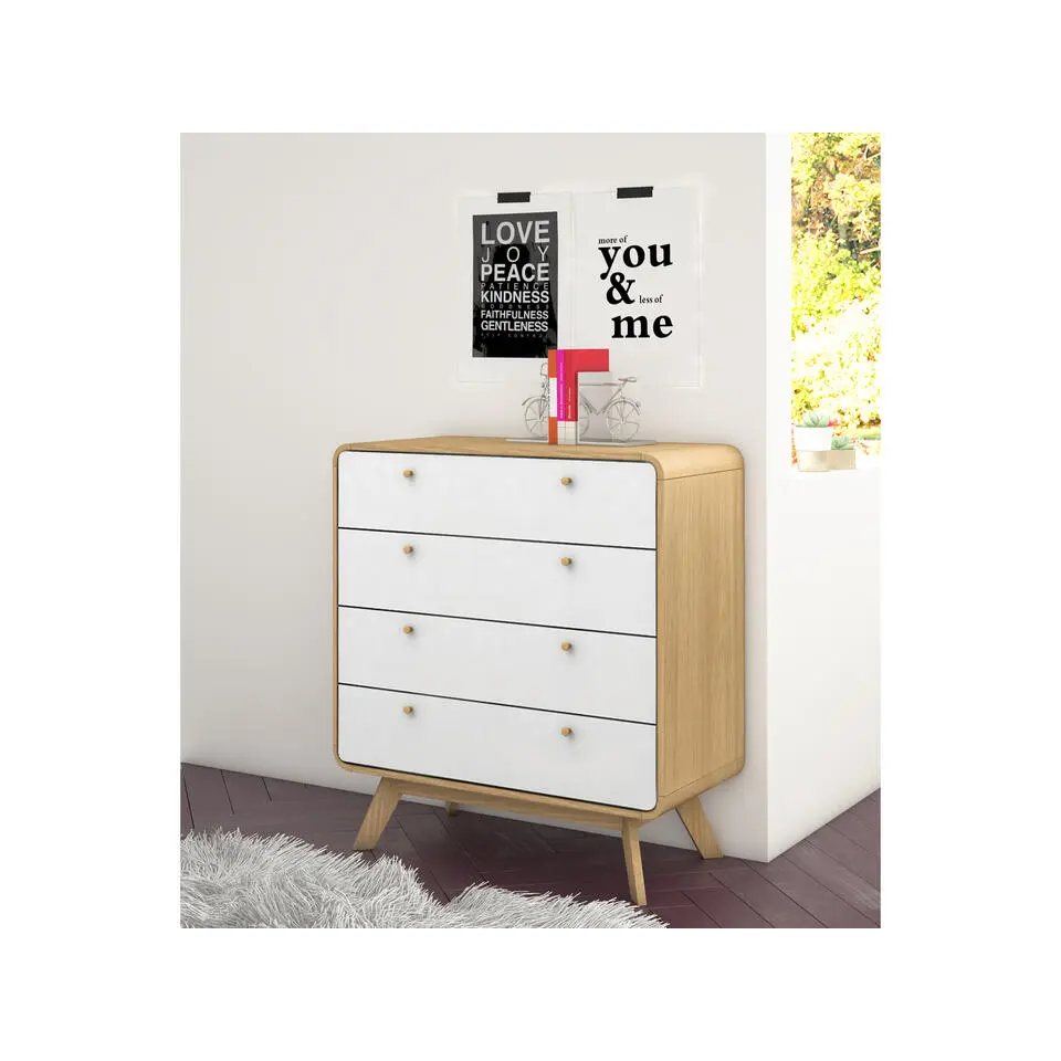 Cassie - Commode met 4 laden in eikenlook / wit