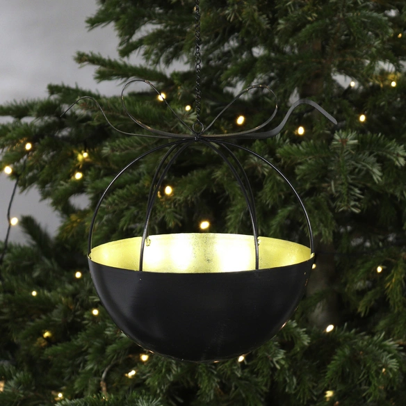 Windlicht, Kugel zum Hängen, goldfarben, schwarz