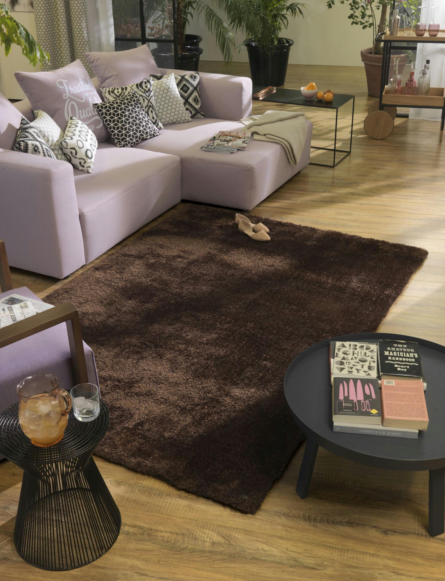 SOFT - Tapis brilliant shaggy - à  longs poils - épais - Chocolat 50x80