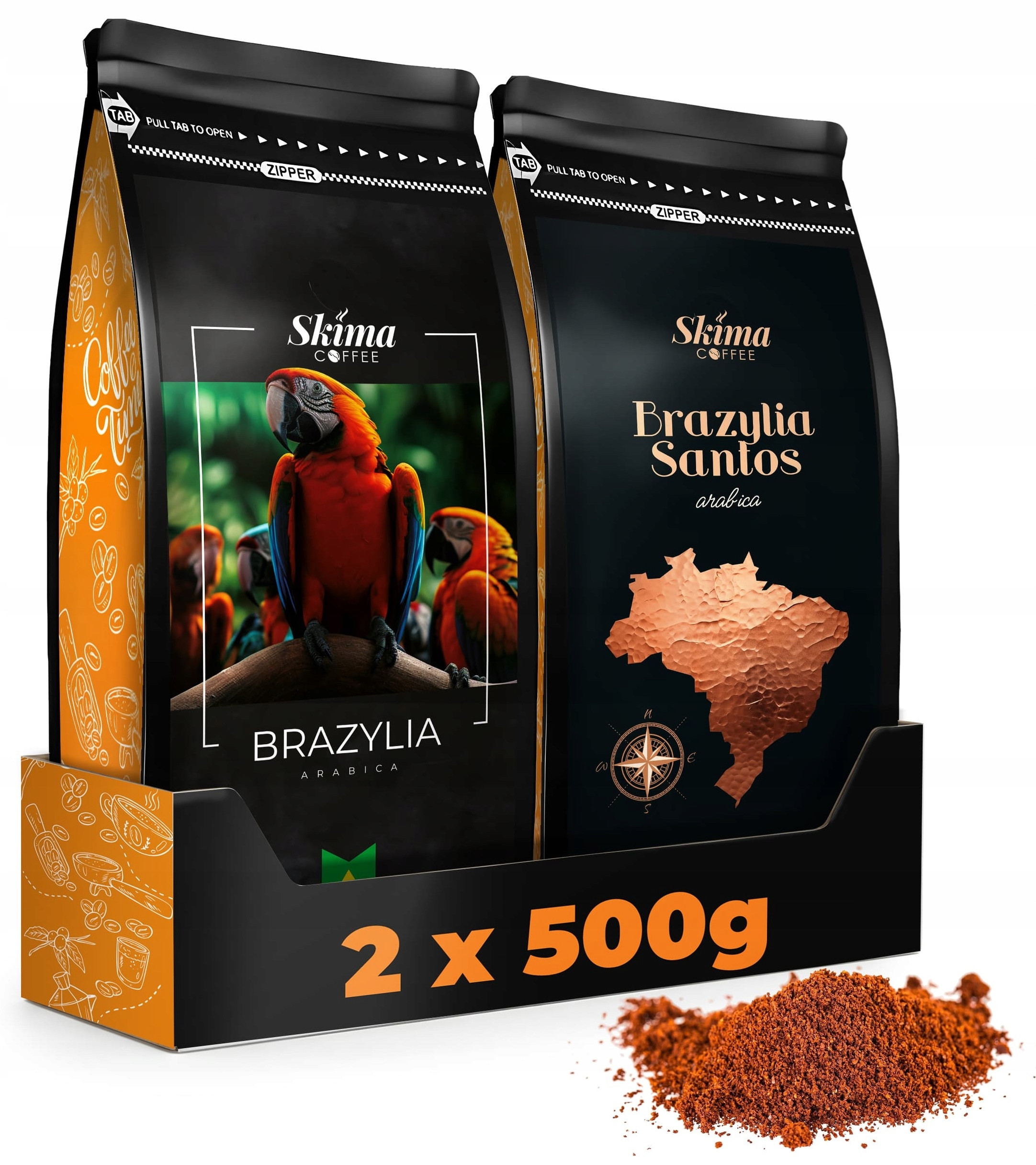 Kawa Mielona 500g x2 Brazylia/Brazylia Santos Arabica Świeża 1kg