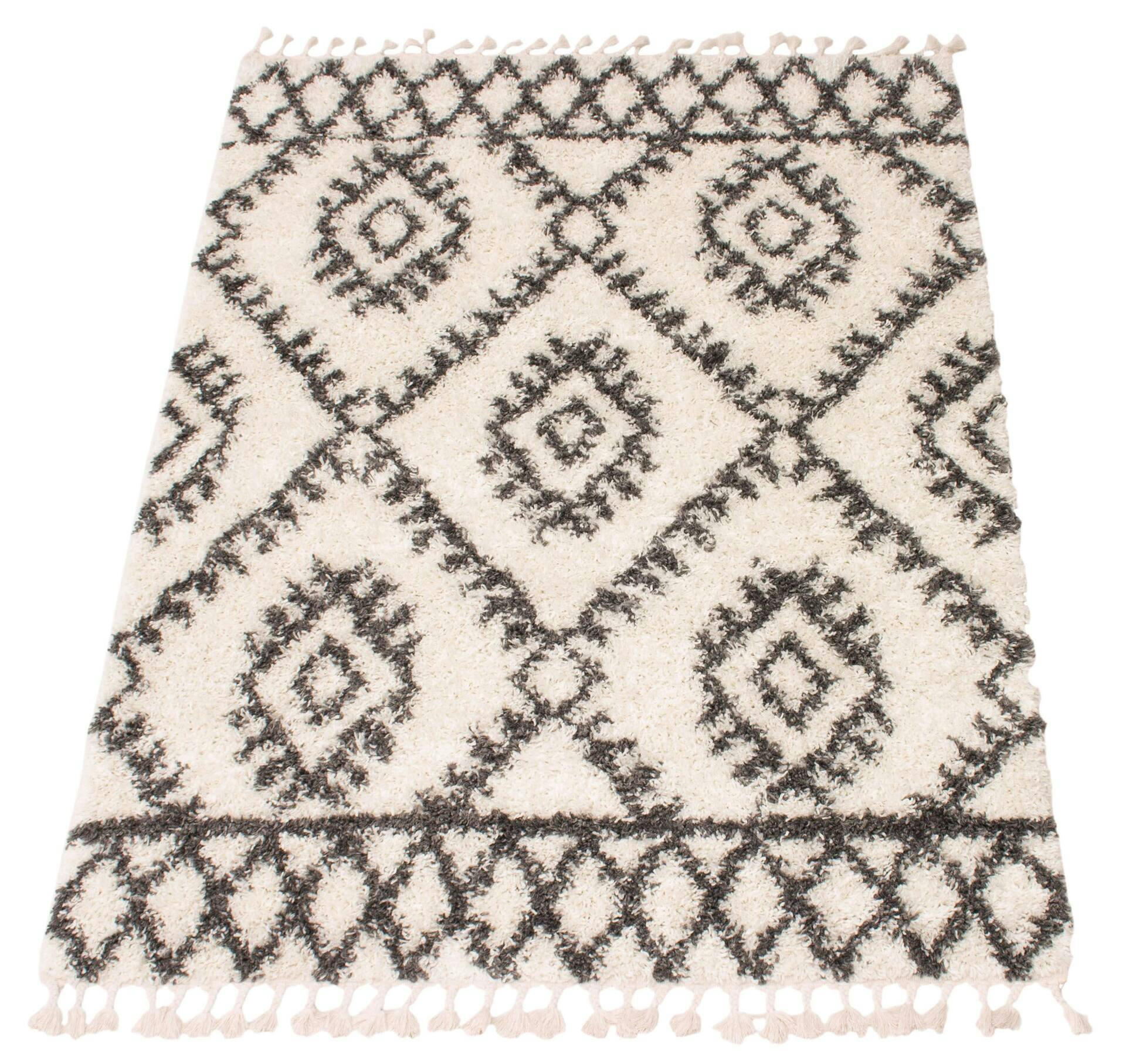 ECARPET Grammercy Koi Indoor Geometric Area Shag Rug, Cream/Grey, Assorted Sizes