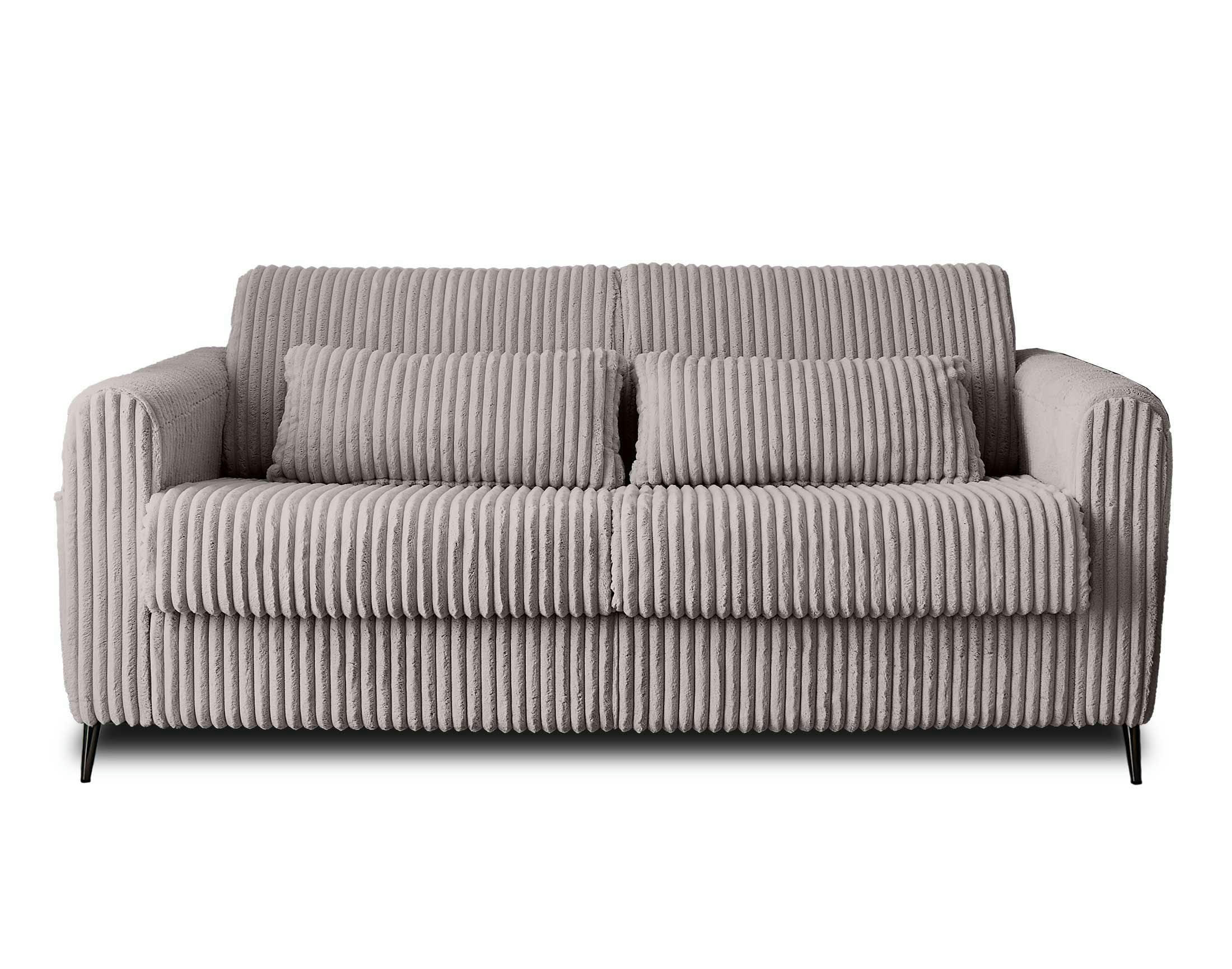 OWEN - Canapé droit convertible 2 places en velours grosses côtes gris clair