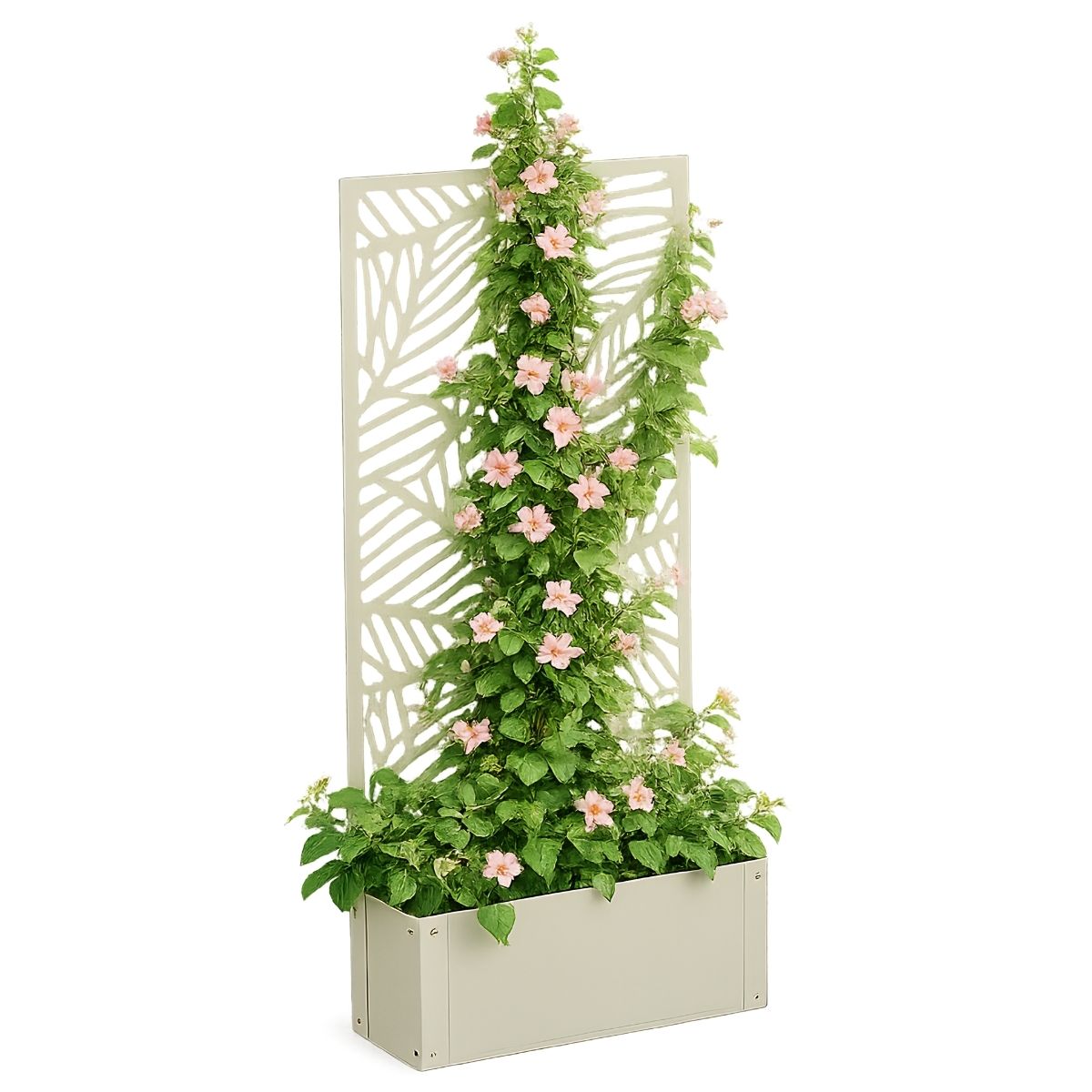 Mica Decorations Sapri Plantensteun - Plantenbak met Klimrek voor Klimplanten - Plantenstandaard Vrijstaand of tegen Muur - 57,5 x 21 x 118 cm - Off