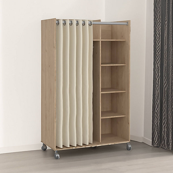 Grande Garde-robe Alfango, Meubles de chambre, Penderie de plain-pied, Placard à vêtements, 100x48 h160 cm, Chêne clair et Beige