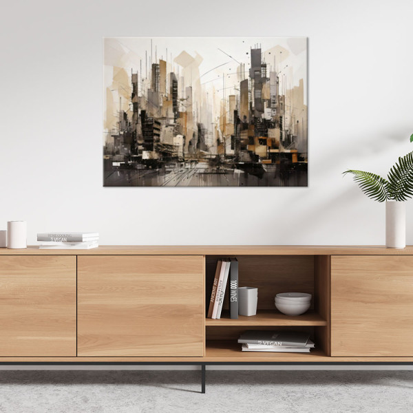 Obraz do salonu nowoczesny jak malowany, Miasto Abstrakcja beżowy 60x40