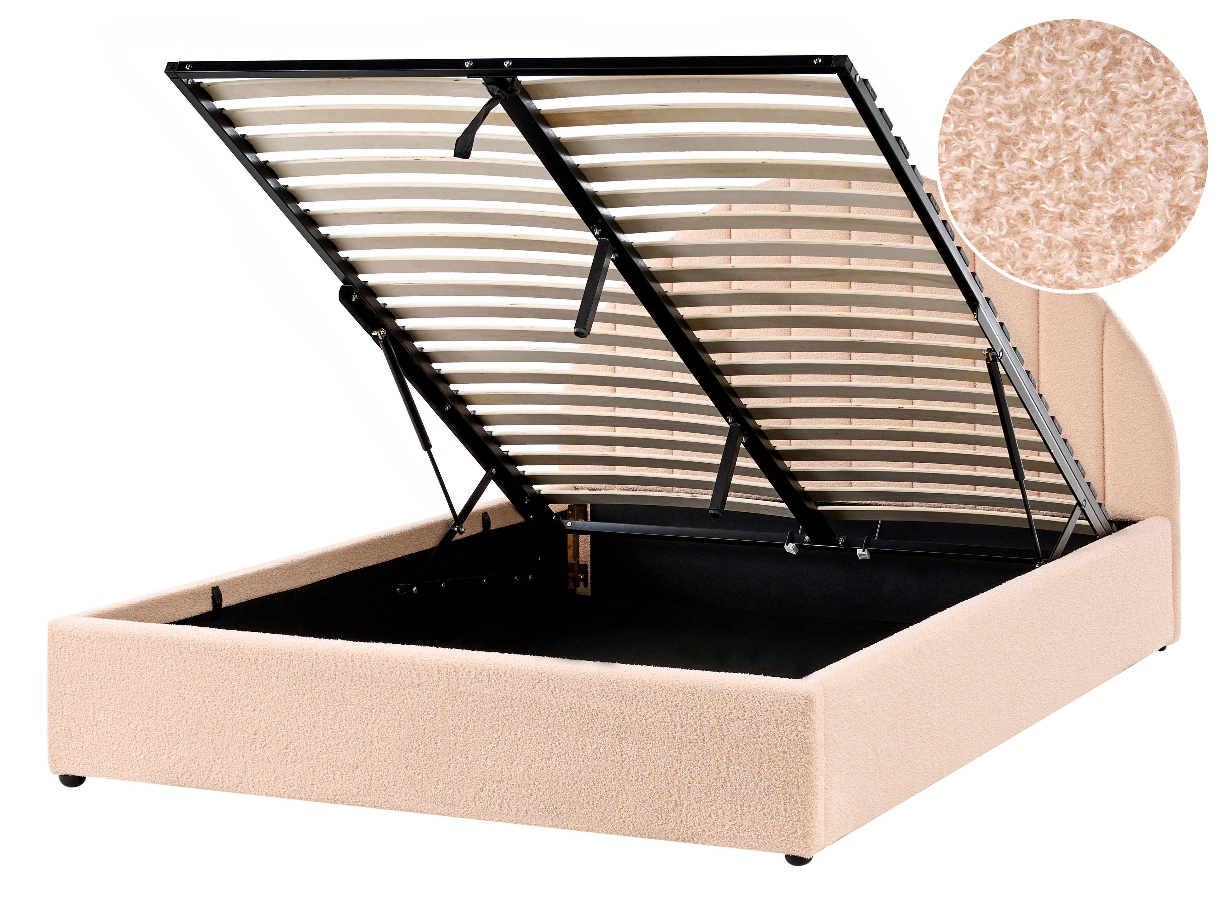 Ottoman Bed Boucle CHADENET 140 x 200 cm (EU Double) Peach Pink