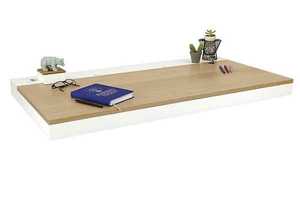 Bureau mural scandinave en métal blanc et bois l. 65 cm Homesight Hang