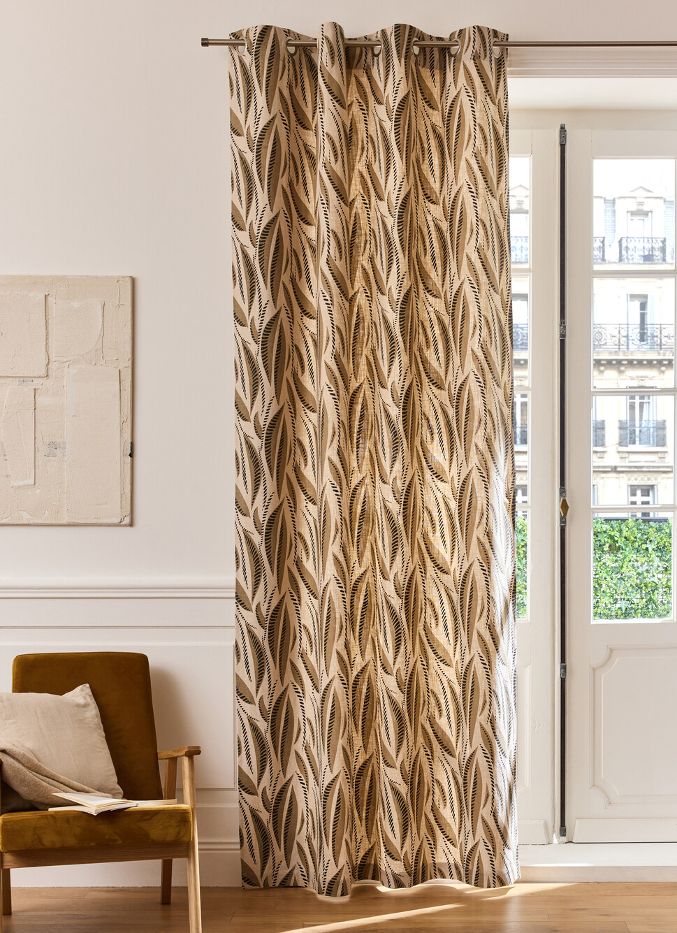 RIDEAU EN COTON ET LIN IMPRIMÉ ARGILE