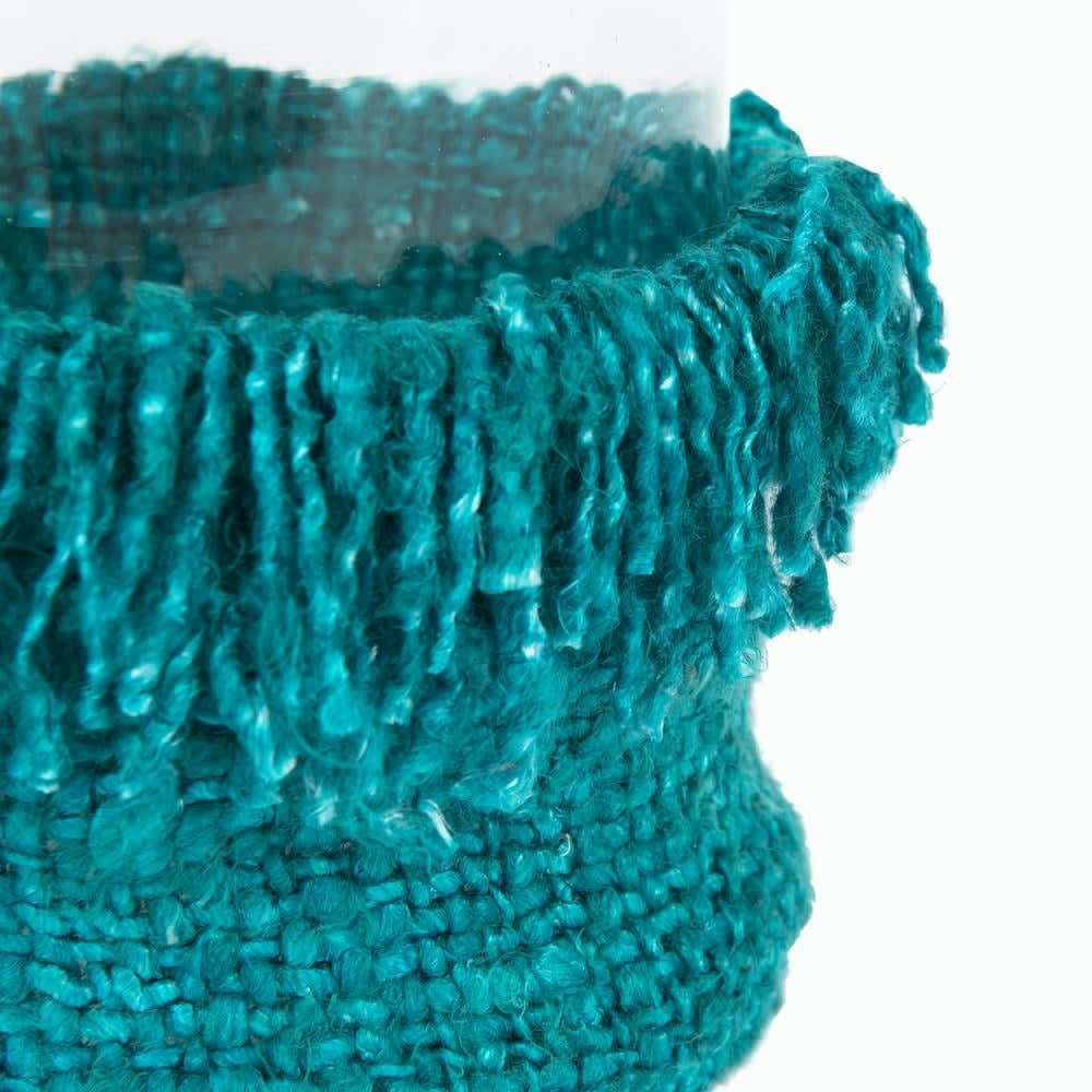 OH MY GEE - Bougeoir en verre et coton aqua 15x25