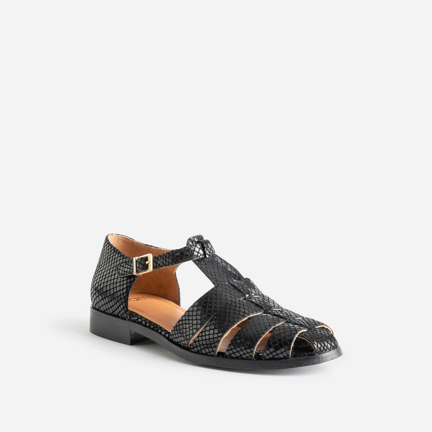 Sandale noire cuir velours effet résille