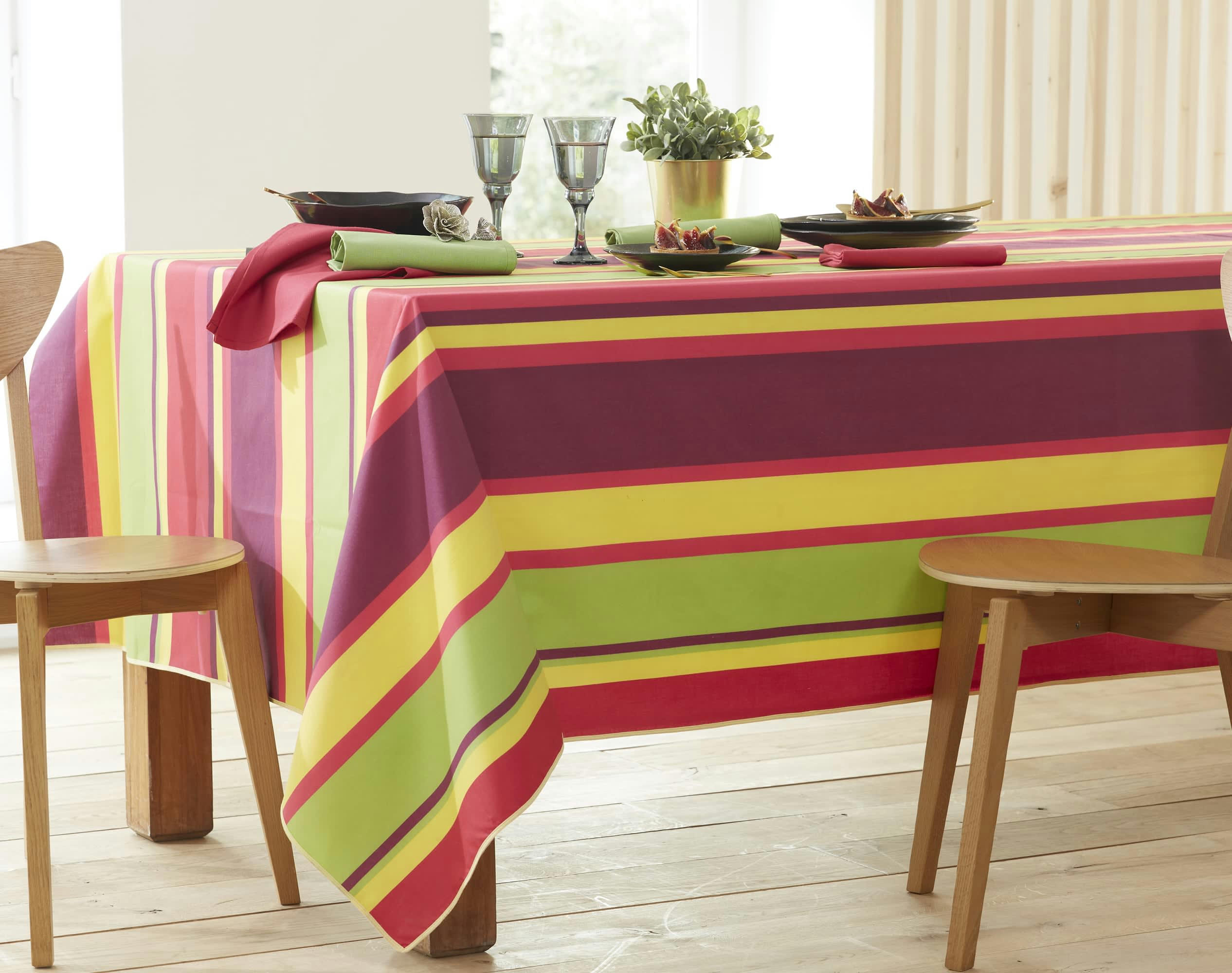 STRIBER - Nappe rectangulaire rose en coton 150x300