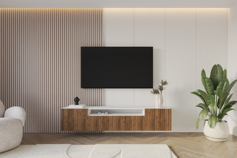 Szafka RTV z frezowanymi frontami wisząca KITO-W - 200x40x41 cm -Brązowy