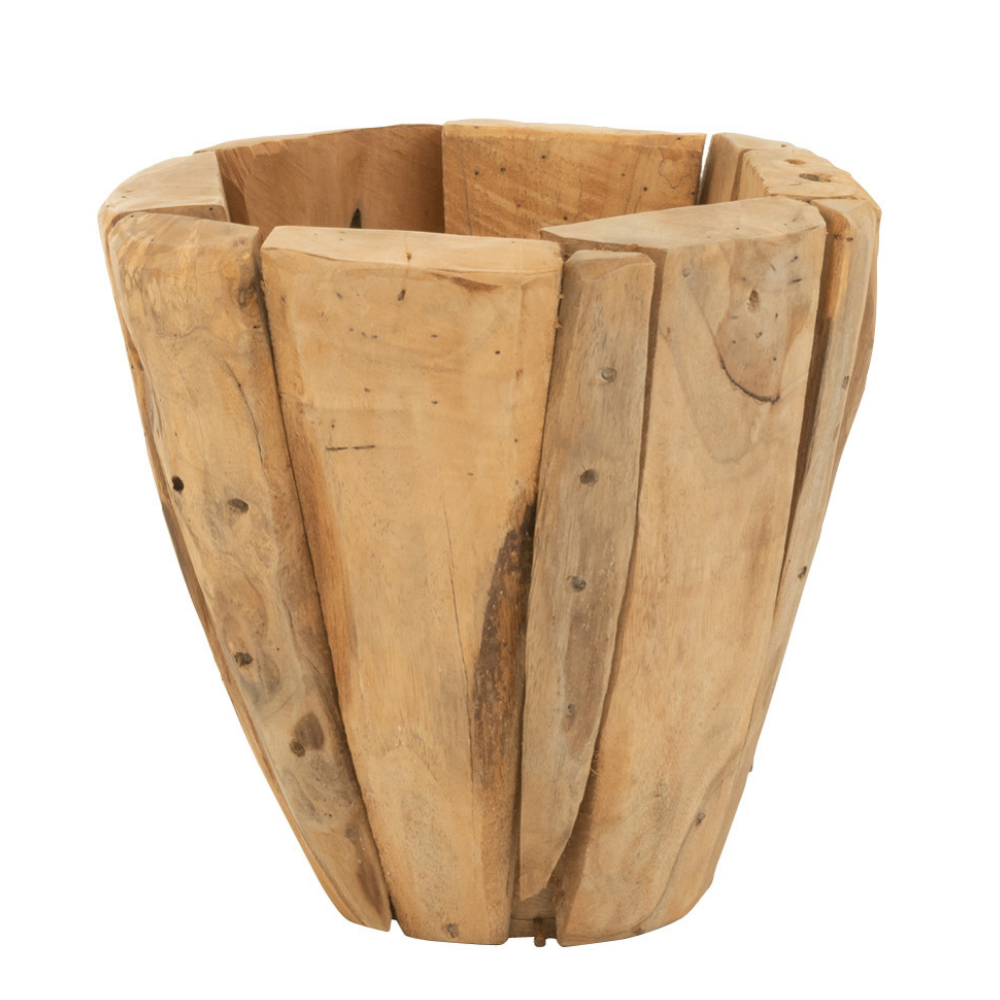 J-Line bloempot Jack Teak - hout - naturel - small - Ø 30 cm
