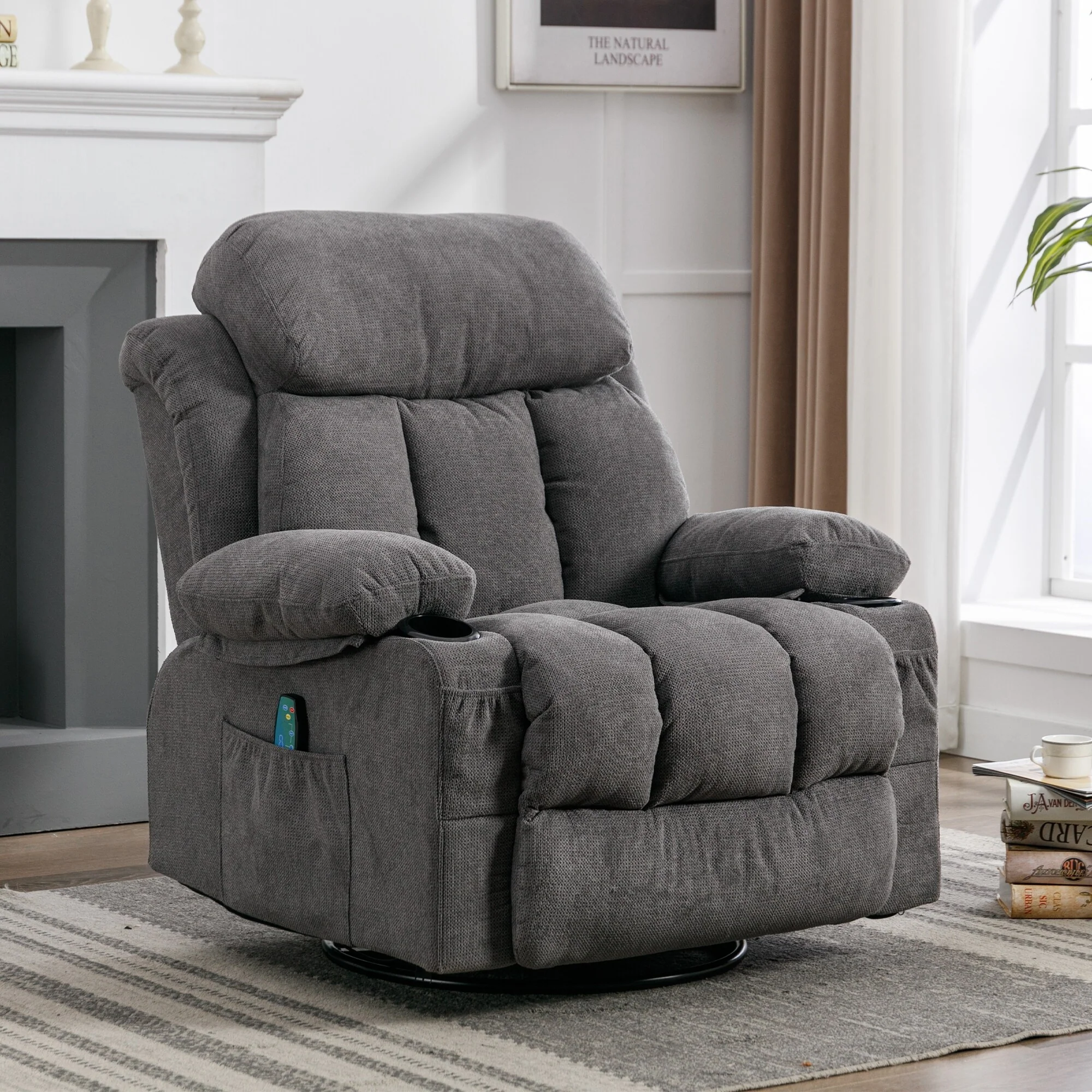 360° Swivel Recliner Chair with Massage, Heat, USB, and Cup Holders