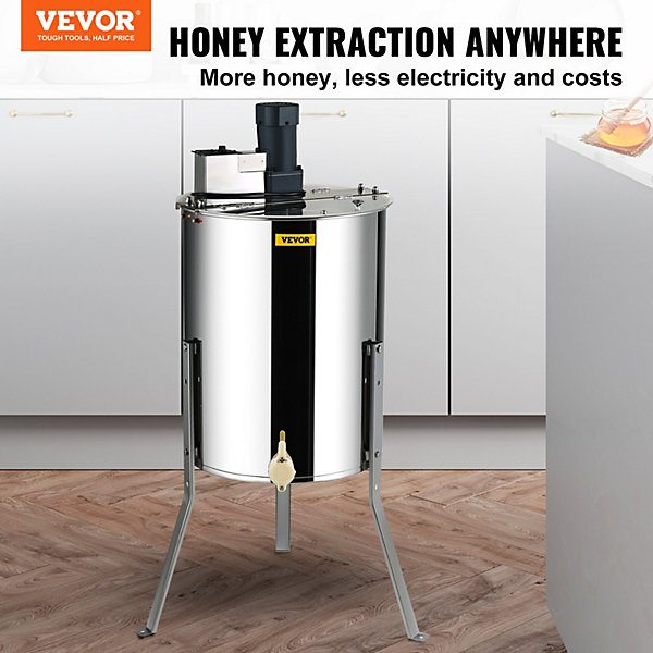 Extracteur de miel électrique 4 8 cadres 140W inox, couvercle, hauteur réglable, apiculture.