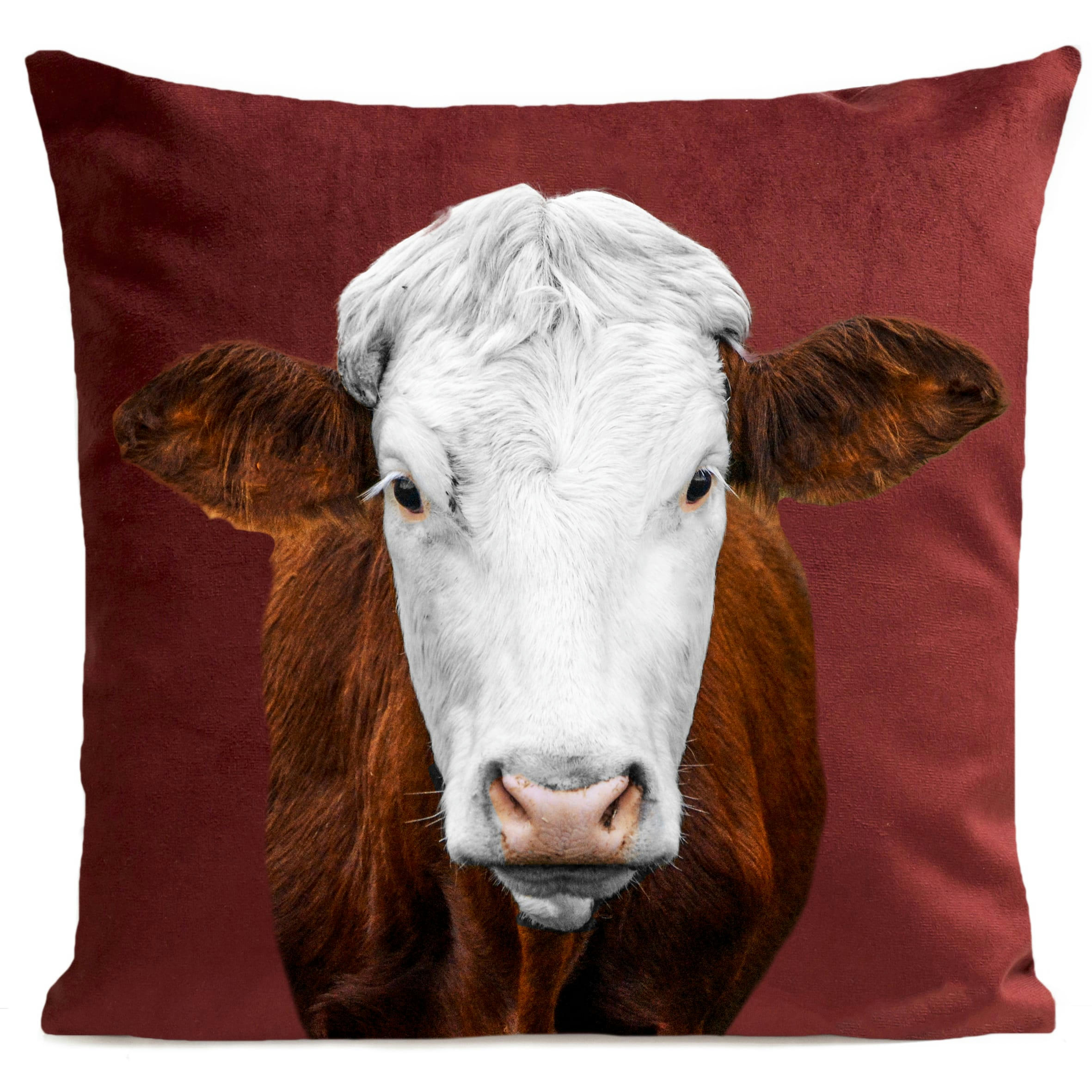 - Coussin campagne vache suédine rouge 40x40cm