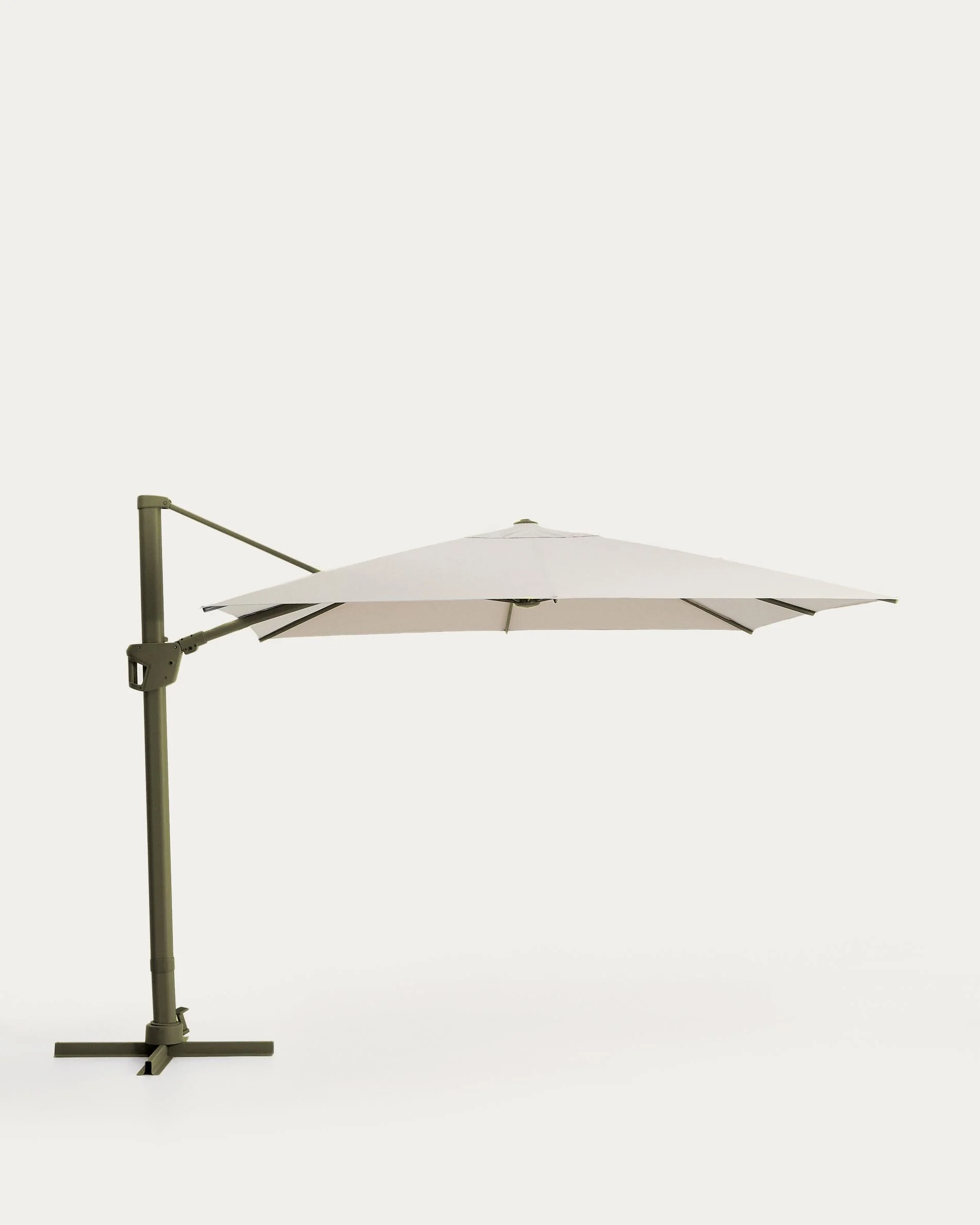 Noli beige cantilever parasol with green aluminium structure 300 x 300cm