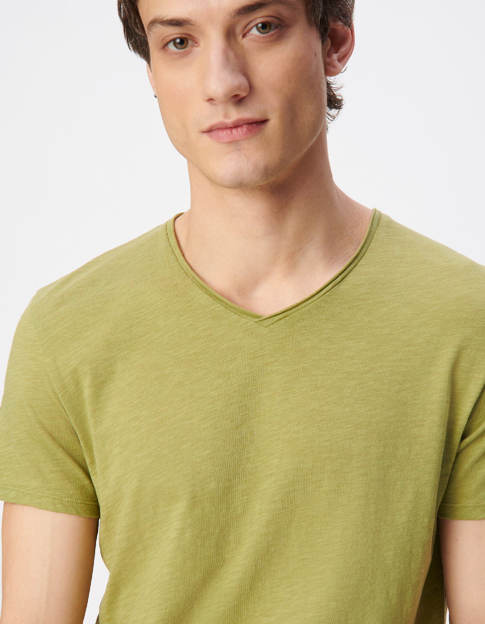 T-shirt encolure V parme coton bio flammé Homme