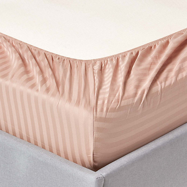 Drap-housse rayé 120 x 190 cm 100% coton égyptien 330 fils coloris taupe - HOMESCAPES