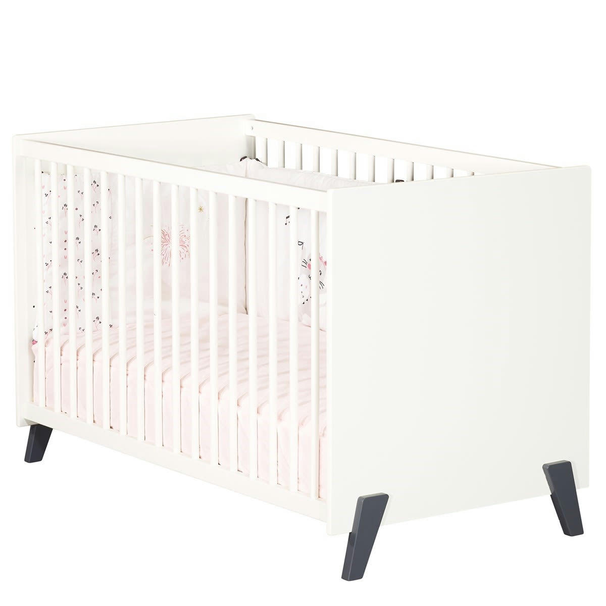 JOY - Lit bébé 120 x 60 sur pieds en bois blanc